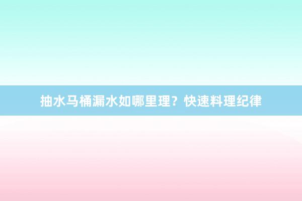 抽水马桶漏水如哪里理？快速料理纪律